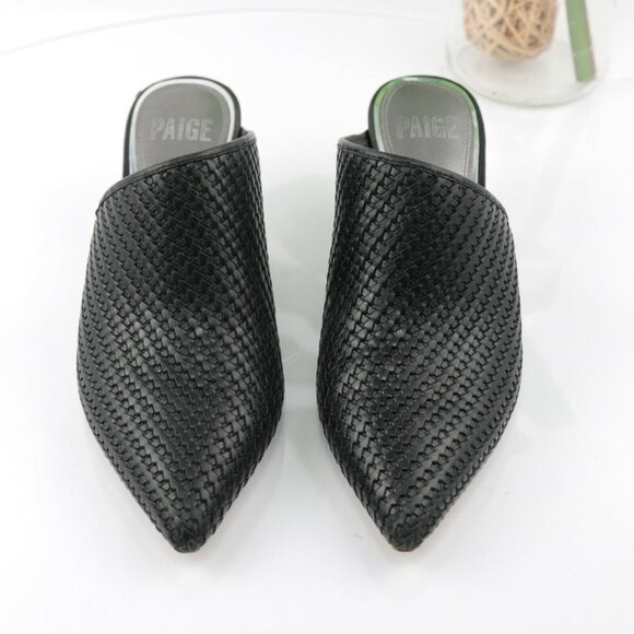 Page Womens Epic Mule Pump Size 6 Black Leather Woven Kitten Heel Pointed SlipOn - Picture 4 of 12